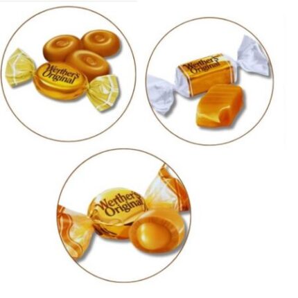 Werther's Original Favourites 605g to zestaw kremowych cukierków toffee w różnych wariantach smakowych, takich jak klasyczne toffee, czekoladowe czy karmelowe. Duże opakowanie idealne na rodzinne okazje lub jako słodki upominek.